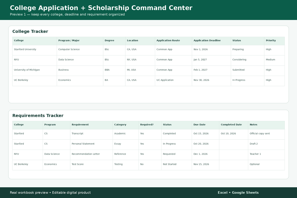 Preview 1 – College Tracker and Requirements Tracker