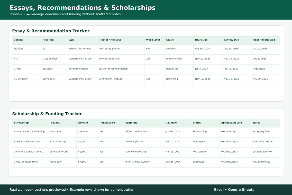 Preview 2 – Essays, Recommendations & Scholarship Tracker