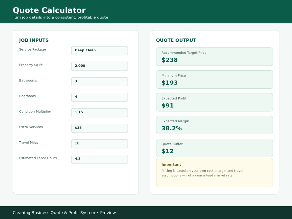 Cleaning Business Quote Calculator — instant price and margin output