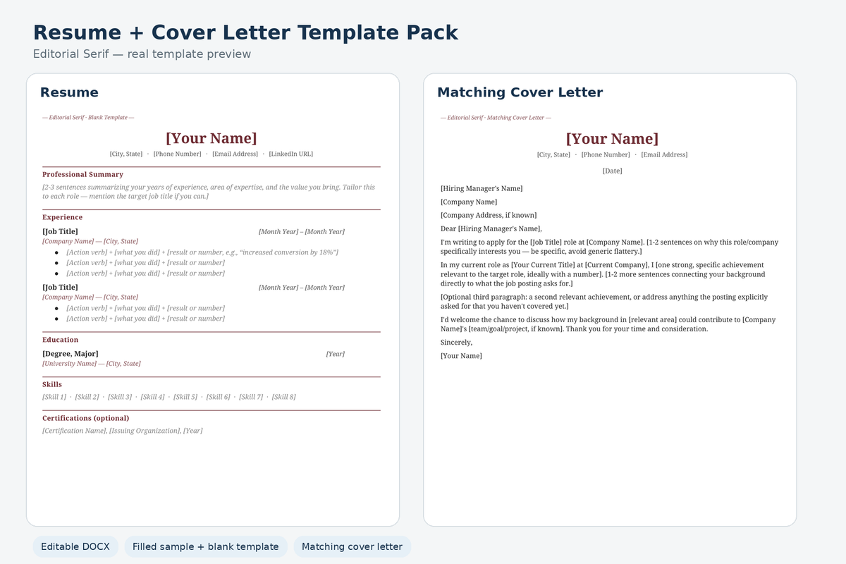 Resume & Cover Letter Template Pack (Free)